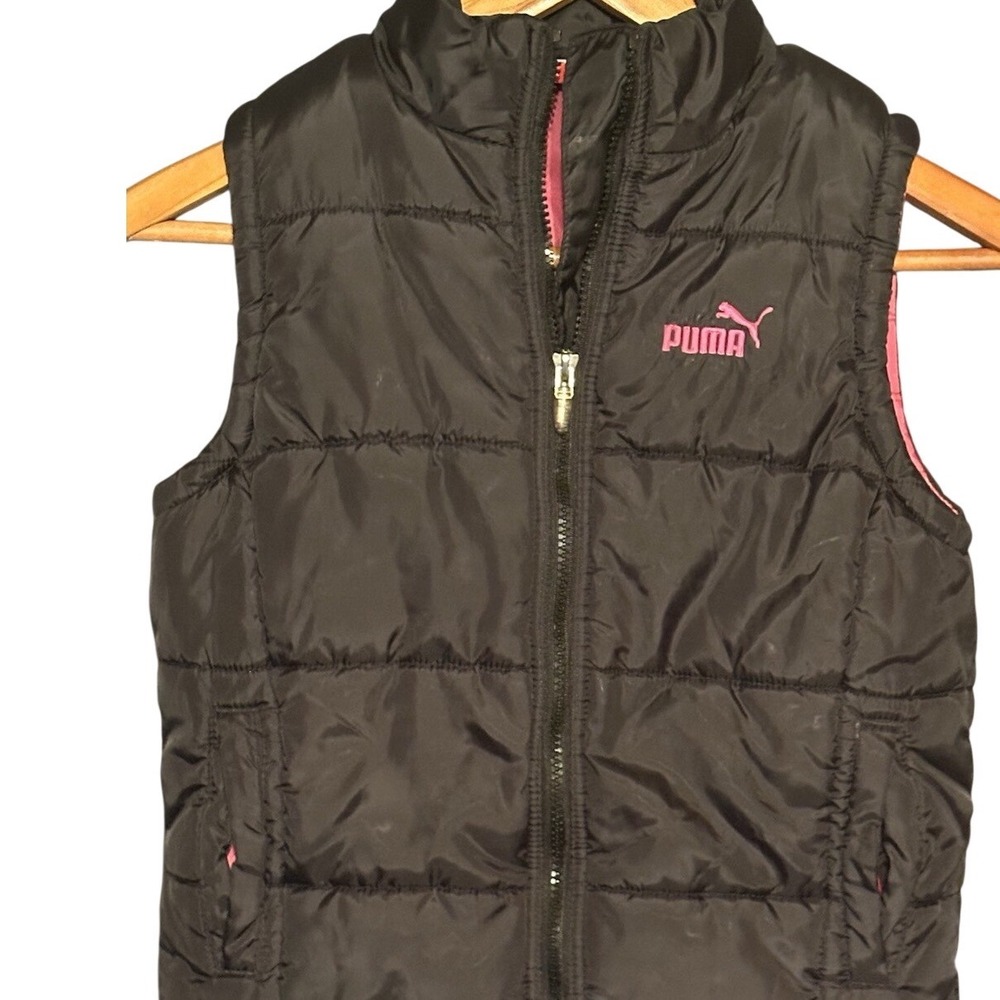Puma SportLifestyle Girls Puffer Vest Black Pink Quilted Full Zip Sleeveless M